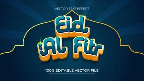 Eid al Fitr Editable Text Effect with Islamic Blue and gold theme Stock Illustration