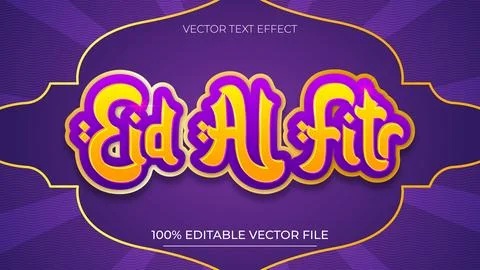 Eid al Fitr Editable Text Effect 3d Modern Gold and Purple Style Stock Illustration