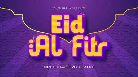 Eid al Fitr Editable Text Effect Emboss Modern Gold and Purple Style Stock Illustration