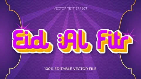 Eid al Fitr Editable Text Effect Emboss Modern Gold and Purple Style Stock Illustration