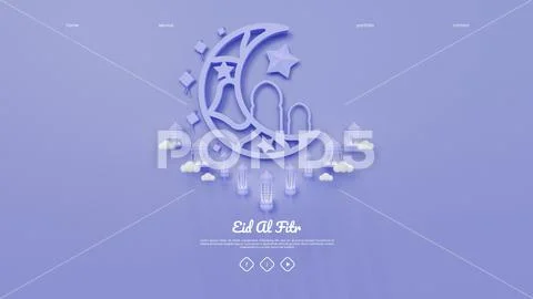 Eid Al Fitr Landing Page Template With Crescent 3D Render Illustration PSD Template