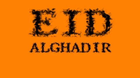Eid AlGhadir smoke text effect orange isolated background Stock Footage 139629032