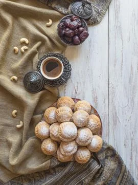Eid and Ramadan Dates Sweets - Arabian cuisine. Egyptian cookies "Kahk El Eid Stock Photos