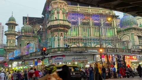 Eid crowd at Famous Mohammed ali road in mumbai, 4k Stock Footage 157737485