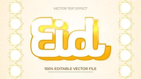 Eid editable text effect in luxury and modern white and gold style Stock Illustration