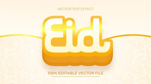 Eid editable text effect on a White background with gold color Stock Illustration
