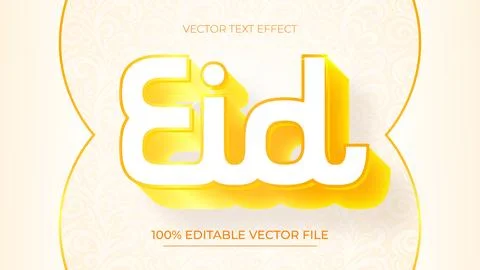 Eid editable text effect on a White background with gold color Stock Illustration