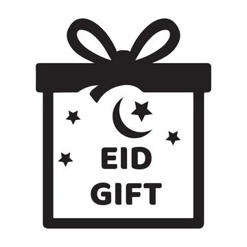 Eid gift box icon with crescent moon and stars, Islamic holiday celebration.. Stock Illustration