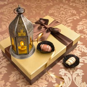 Eid Gift pack and lantern. Stock Photos