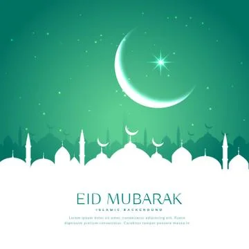Eid greeting background with mosque silhouette in white Stock Illustration