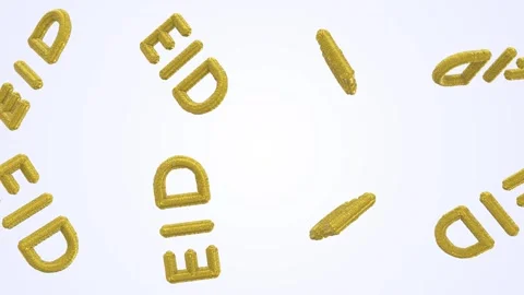 Eid Inflated Text Falling on a Light Blue Background. Happy Eid 3D Animation. 4K Stock Footage 310737445