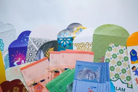 Eid Money Envelopes With Ringgit Notes Stock Photos