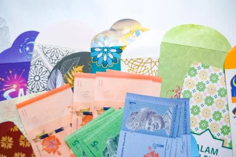 Eid Money Envelopes With Ringgit Notes Stock Photos