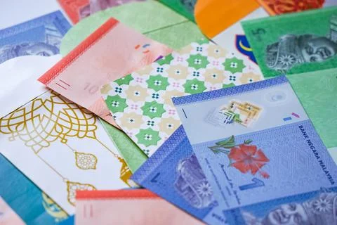 Eid Money Envelopes With Ringgit Notes Stock Photos