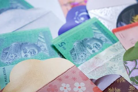Eid Money Envelopes With Ringgit Notes Stock-Fotos