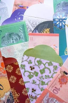 Eid Money Envelopes With Ringgit Notes 스톡 사진