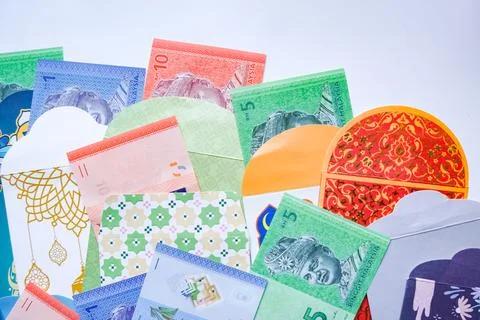 Eid Money Envelopes With Ringgit Notes Stock Photos