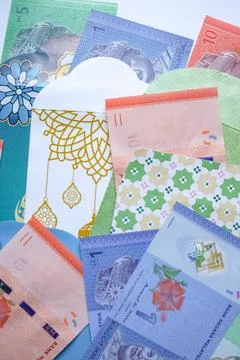 Eid Money Envelopes With Ringgit Notes Stock Photos
