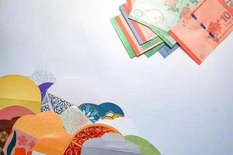 Eid Money Envelopes With Ringgit Notes Stock Photos