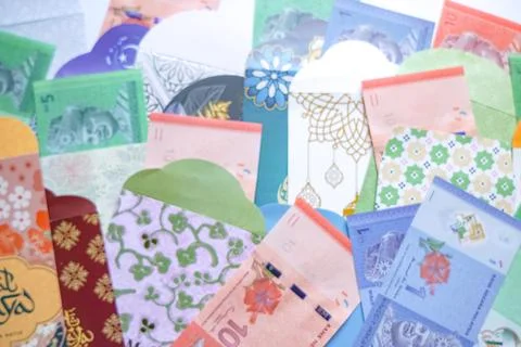 Eid Money Envelopes With Ringgit Notes Stock Photos