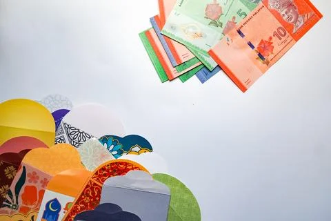 Eid Money Envelopes With Ringgit Notes Stock-Fotos