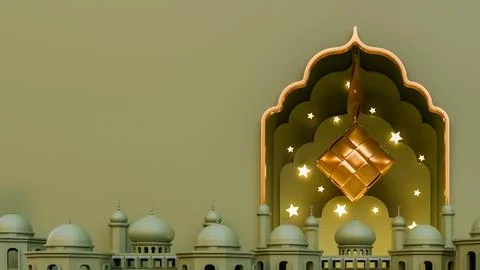 Eid Mubarak 3D Render Illustration Background Copy Space Stock Illustration