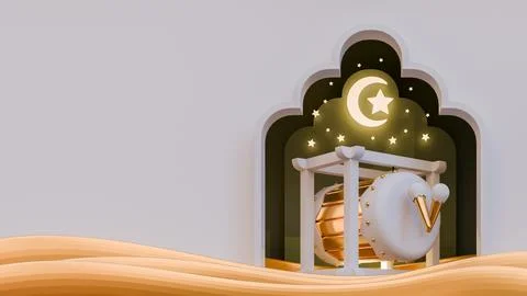 Eid Mubarak 3D Render Illustration Copy Space Background Stock Illustration