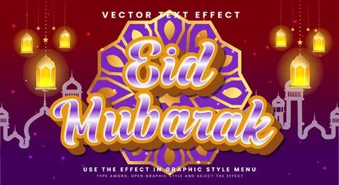 Eid Mubarak 3d text effect template design Stock Illustration