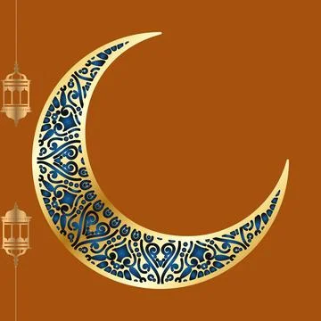 Eid Mubarak Arabic Calligraphy with Crescent Moon on Brown Background 스톡 일러스트