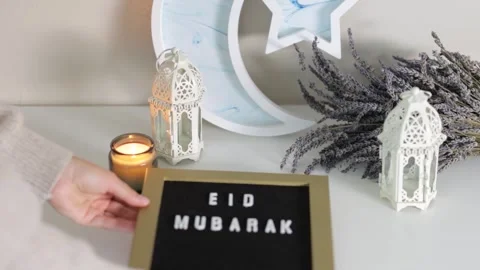 Eid Mubarak Arabic Calligraphy Greeting for Eid al-Fitr and Adha 4K Stock Footage 339269627