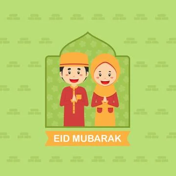 Eid Mubarak Background with Character Stock Illustration