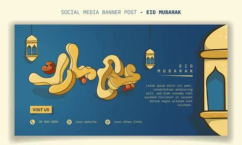 Eid mubarak. Banner template for eid mubarak design with 3d arabic typograp.. Stock Illustration
