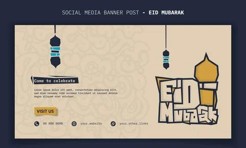 Eid mubarak. Banner template with lantern and typography of eid mubarak in .. Stock Illustration