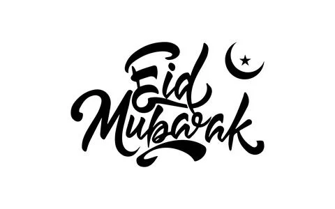 Eid Mubarak Black typography with moon and star isolated calligraphy Stock Illustration