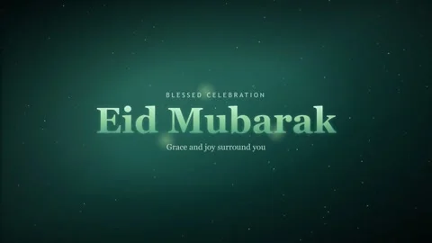 Eid Mubarak blessed celebration greeting on a dark teal background Stock Footage 337038893