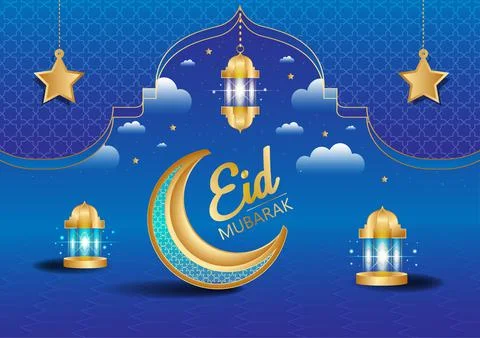 Eid Mubarak blue background or banner design イラスト素材