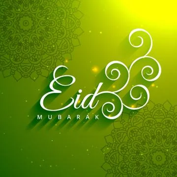 Eid mubarak creative text in green background Stock Illustration