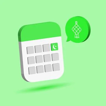 Eid mubarak date reminder in 3d style calendar illustration with ketupat icon Stock Illustration