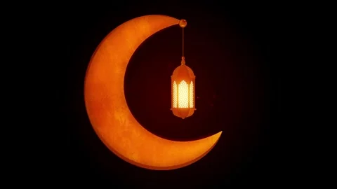 Eid Mubarak Greeting Card Design with Lantern and Crescent Hanging Golden luxury 動画素材 334661007