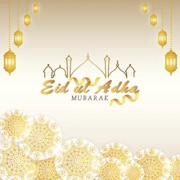 Eid Mubarak greeting Card Vector in golden color, Wishing for Islamic festival 库存插图