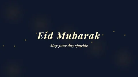 Eid Mubarak Greeting: Islamic Celebration Wishes on Dark Blue Background Stock Footage 336889631
