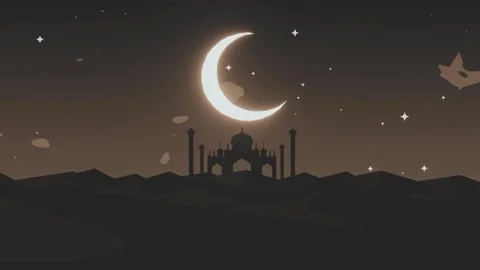 Eid Mubarak Greeting: Mosque Silhouette and Starry Sky Video stock 339269635