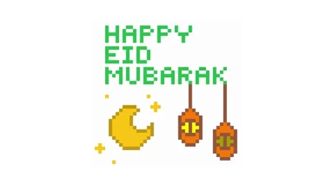 Eid Mubarak greetings pixel animation for islamic celebrations Stock Footage 304190608