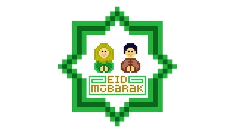 Eid Mubarak greetings pixel animation for islamic celebrations Stock Footage 304190609