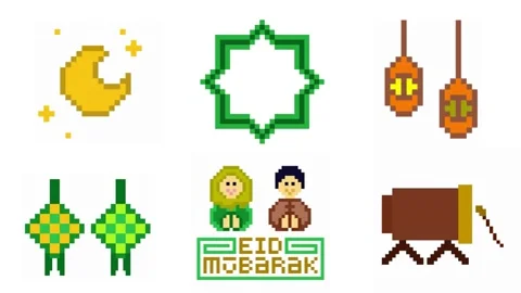 Eid Mubarak icon pixel animation for islamic celebrations Stock Footage 304190610