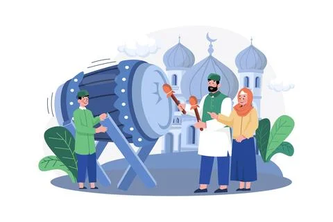 Eid Mubarak Illustration concept. A flat illustration isolated on white bac.. Stock Illustration