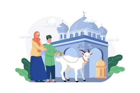 Eid Mubarak Illustration concept. A flat illustration isolated on white bac.. Stock Illustration