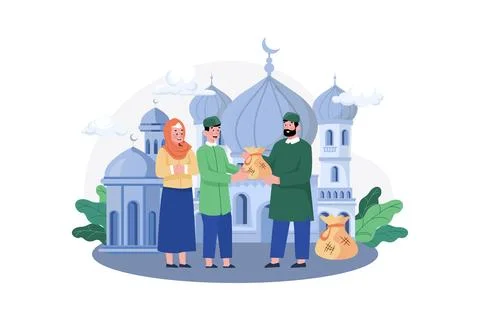 Eid Mubarak Illustration concept. A flat illustration isolated on white bac.. Stock Illustration