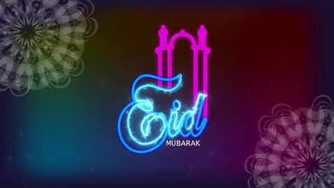 Eid mubarak islamic design concept in neon effect full 4k hd animation Stock Footage 130022308