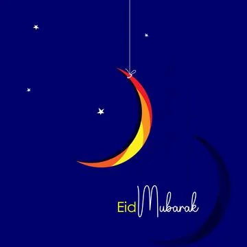 Eid Mubarak islamic design crescent moon and arabic calligraphy concept Stock Illustration